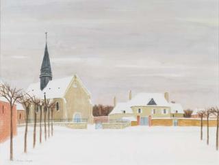Maurice Fleury - Place de l\'église sous la neige