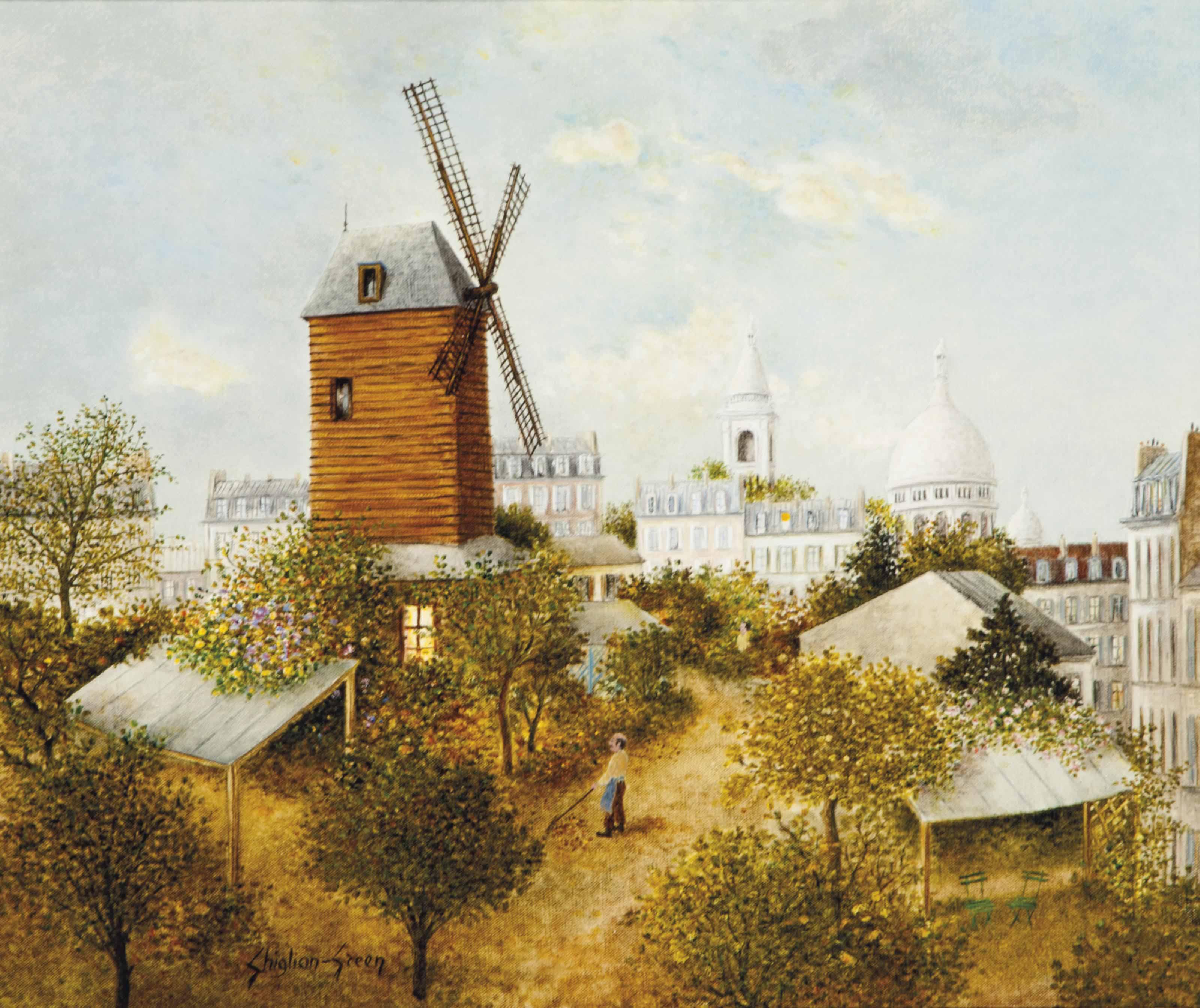 Maurice Ghiglion-Green - Paris-Montmartre, Le Molin de la Galette et le Sacré Coeur
