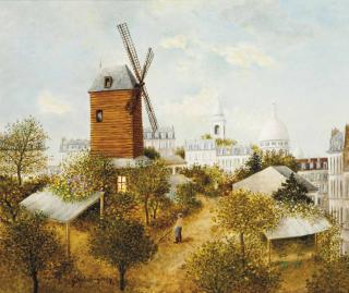 Maurice Ghiglion-Green - Paris-Montmartre, Le Molin de la Galette et le Sacré Coeur