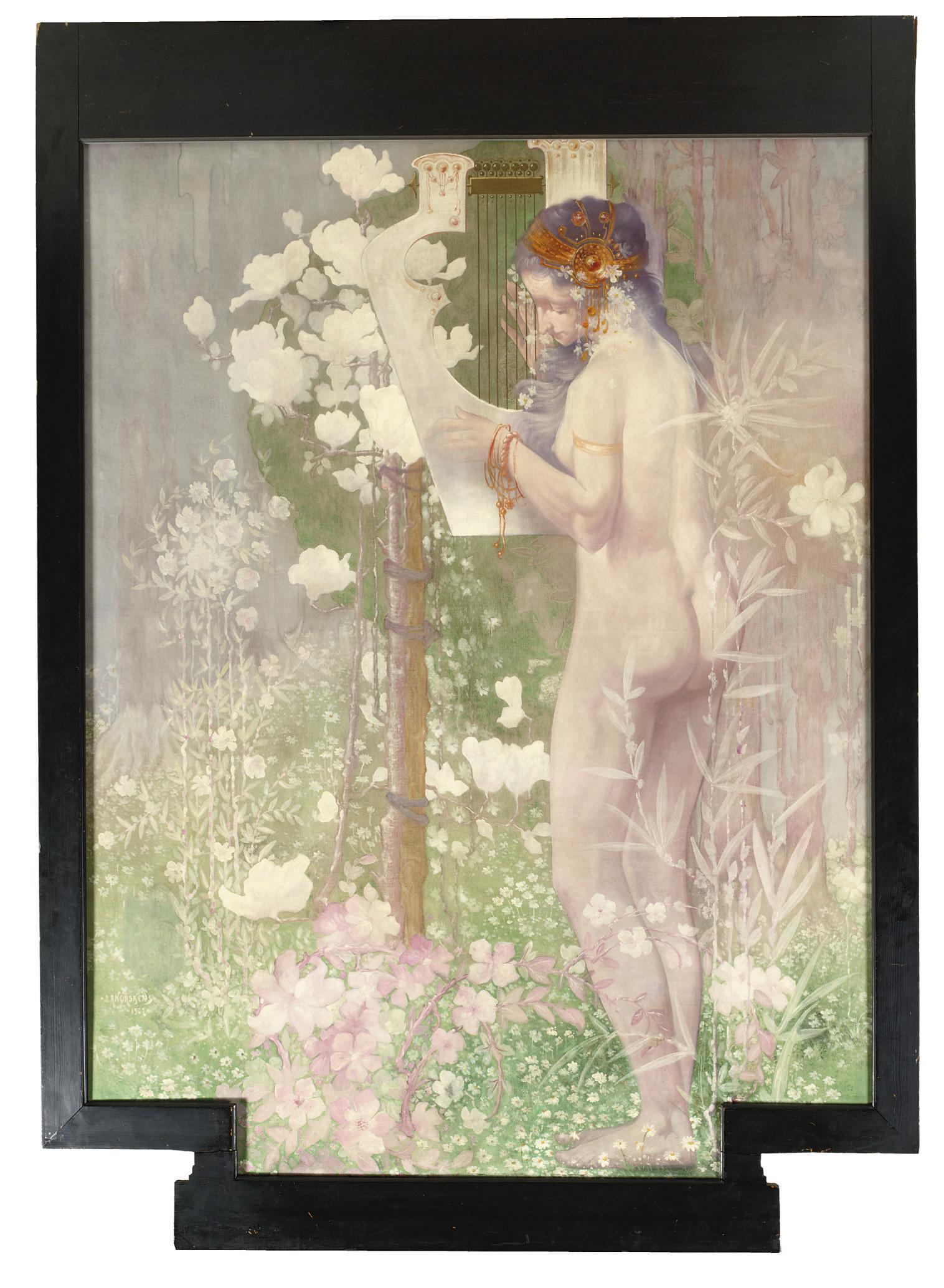 Maurice Langaskens - Nude with a harp