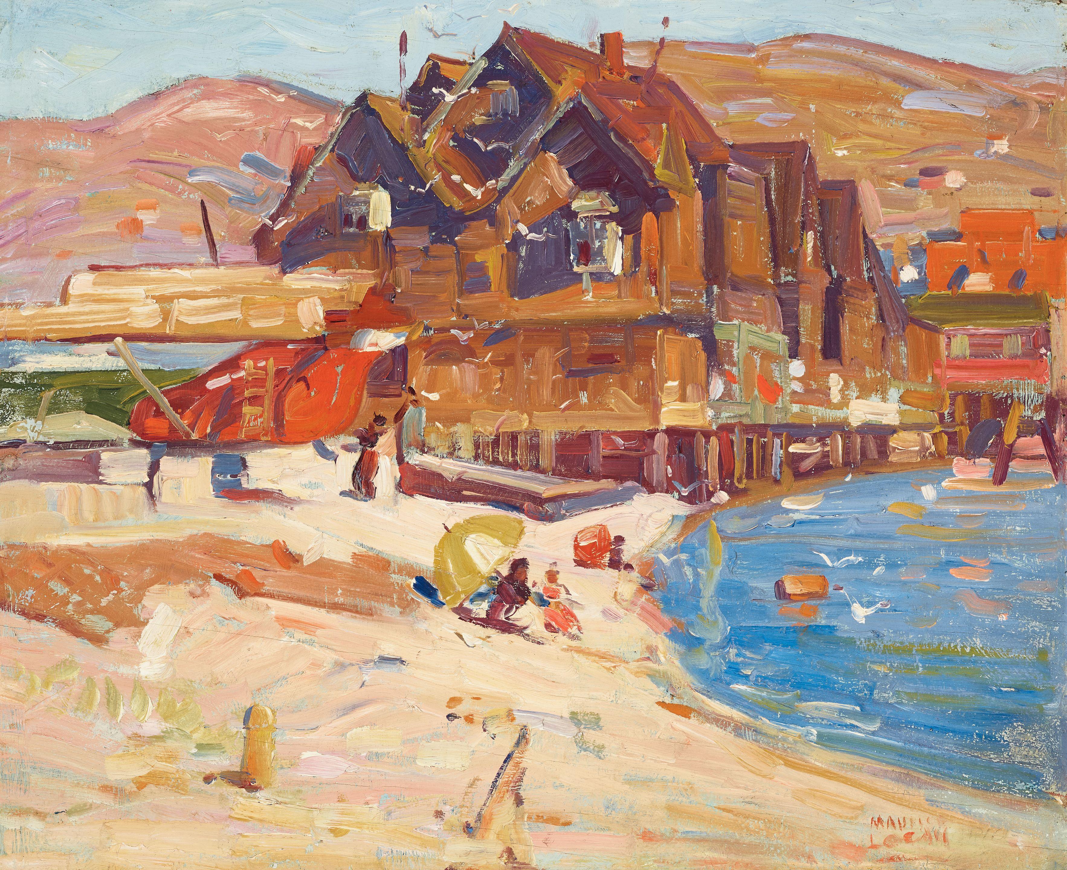Maurice Logan - Houses and beachgoers along Belvedere Cove