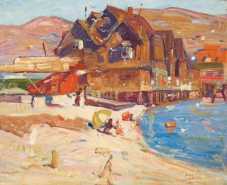 Maurice Logan - Houses and beachgoers along Belvedere Cove