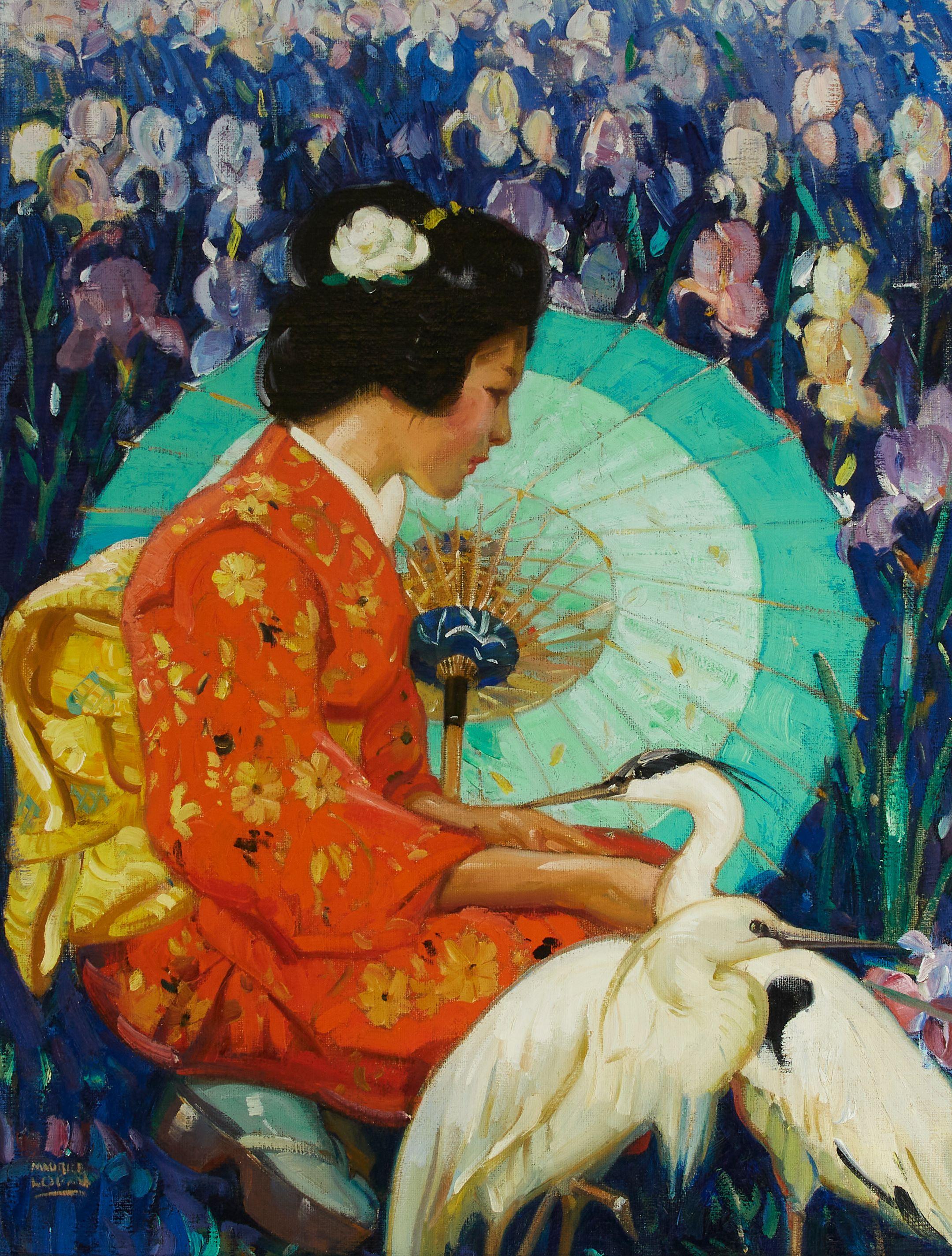 Maurice Logan - Portrait of a Japanese Woman in an Iris Garden