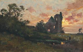Maurice Moisset - Reflections By The Ruins At Dusk
