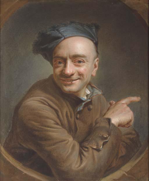 Maurice-Quentin de la Tour - Self-Portrait, Bust-Length, Pointing To The Right, Seen Through A Window, Called L\'Autoportrait À L\'Index Or L\'Autoportrait À L\'Oeil de Boeuf