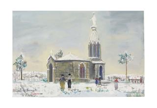 Maurice Utrillo - Chapelle Notre-Dame de Buisante sous la neige, Pommiers (Rhône)
