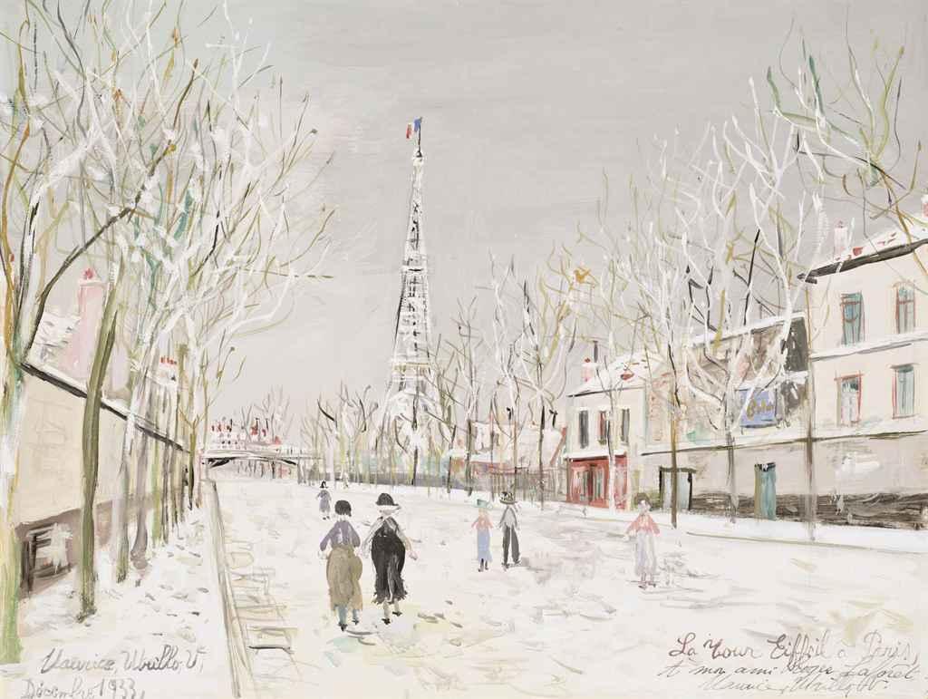 Maurice Utrillo - La Tour Eiffel à Paris sous la neige