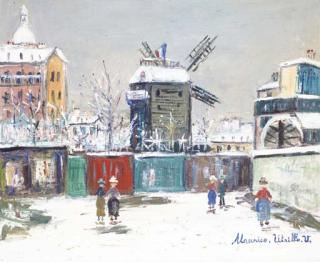 Maurice Utrillo - Le Moulin de La Galette Sous La Neige, Montmartre