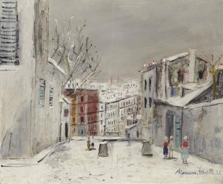 Maurice Utrillo - Maison de Mimi Pinson, Rue du Mont-Cenis sous la neige, Montmartre