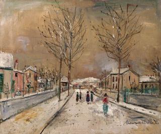 Maurice Utrillo - Rue de village sous la neige à Sannois