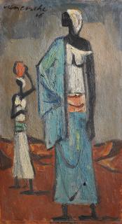 Maurice Van Essche - Two women standing in a hilly landscape