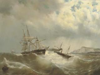Maurits Frederik Hendrik de Haas - A tug-boat rescuing a Dutch frigate in distress