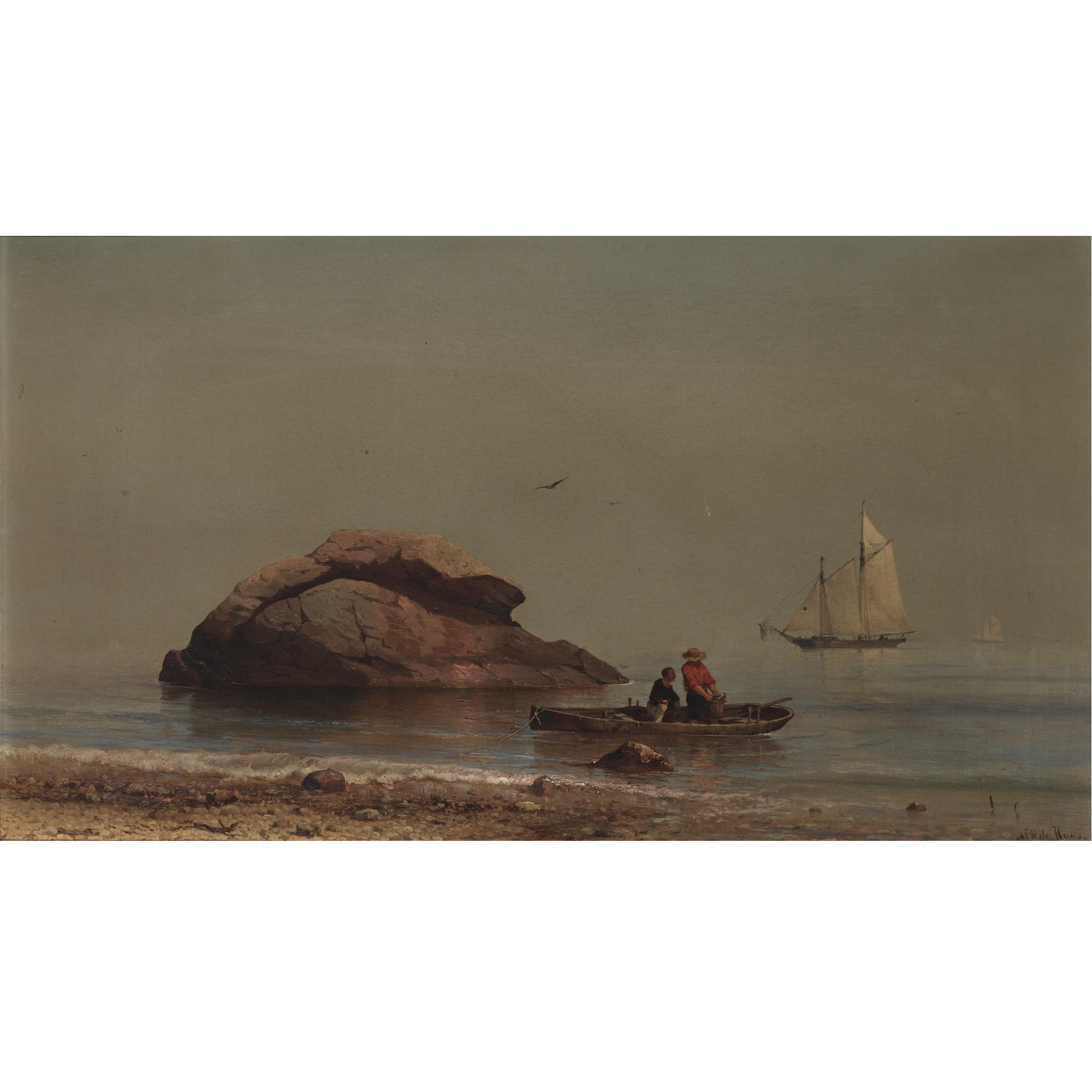 Mauritz F H De Haas - Coastal Scene with Sailboat
