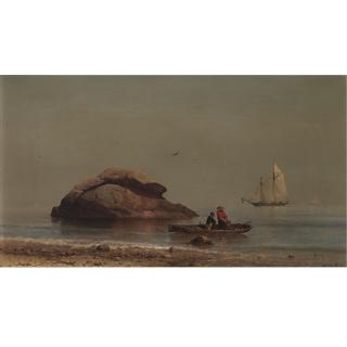 Mauritz F H De Haas - Coastal Scene with Sailboat