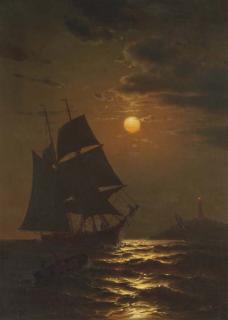 Mauritz Frederik Hendrik de Haas - Moonlight Sailing