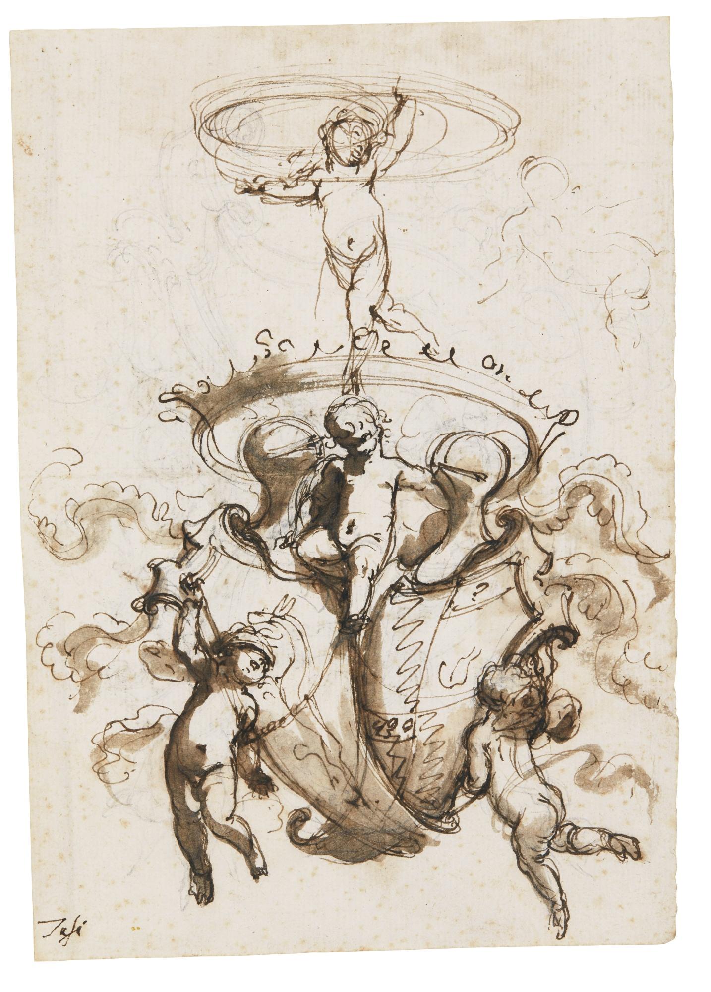 Mauro Antonio Tesi - Heraldic Ornament Recto: Two Shields Supported By Putti; Verso: A Similar Design