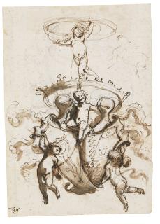Mauro Antonio Tesi - Heraldic Ornament Recto: Two Shields Supported By Putti; Verso: A Similar Design