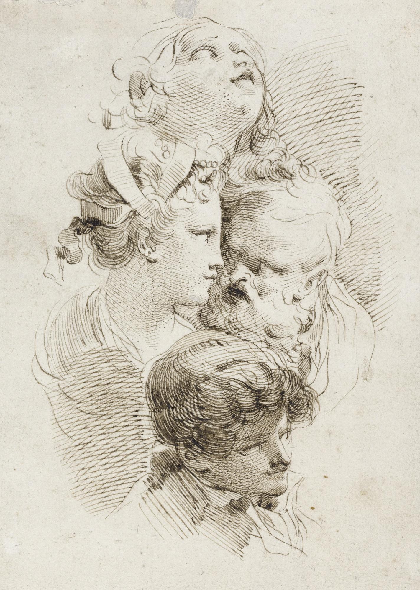 Mauro Gandolfi - A Sheet Of Studies Of Four Heads