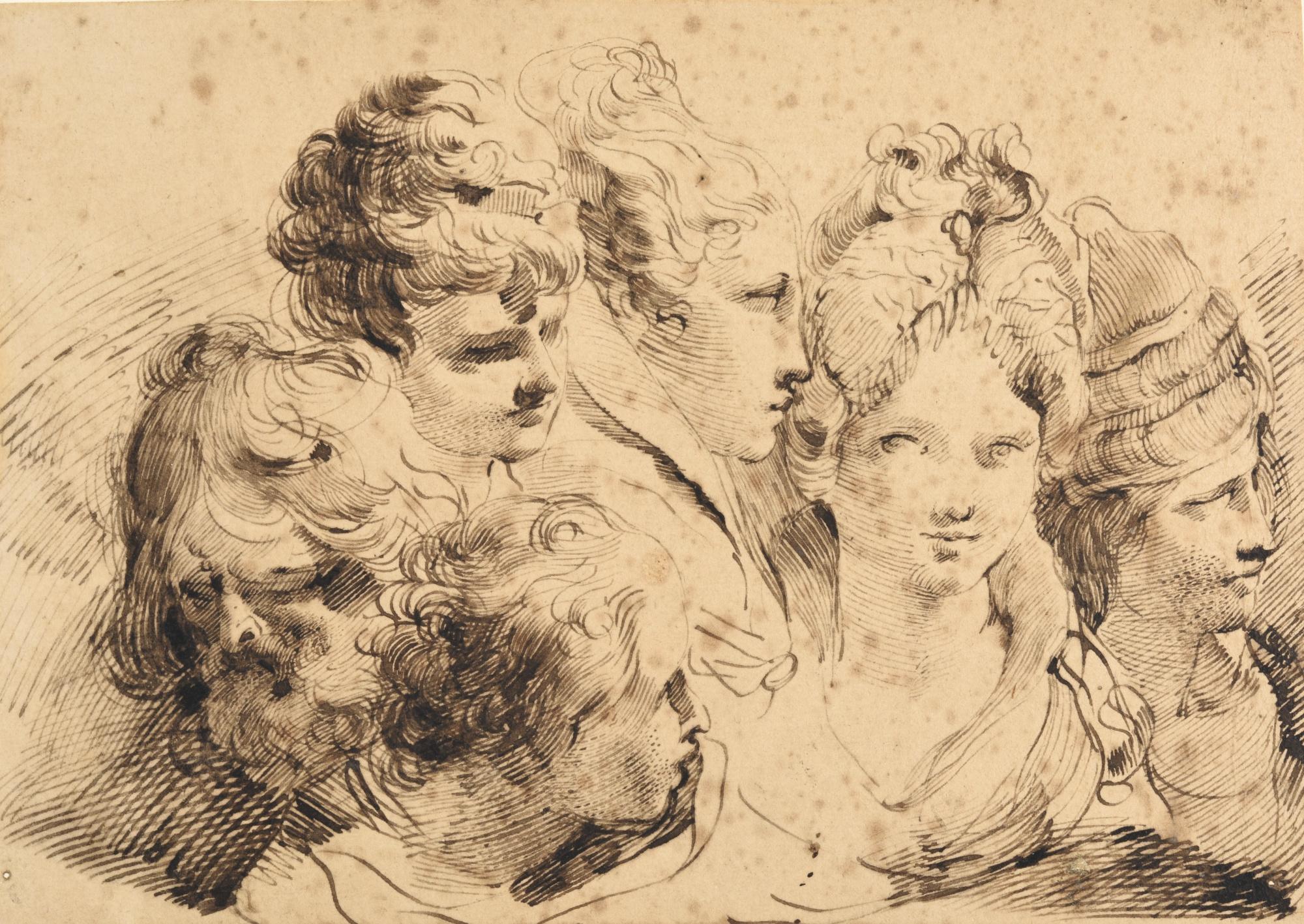Mauro Gandolfi - A Sheet Of Studies Of Six Heads