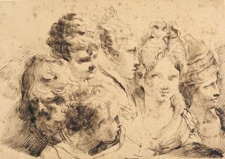 Mauro Gandolfi - A Sheet Of Studies Of Six Heads