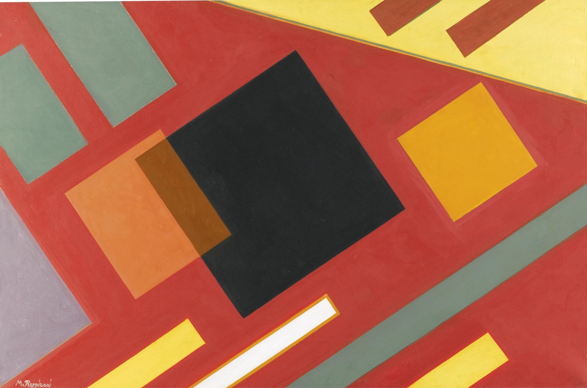 Mauro Reggiani - Composizionesigned; Signed, Inscribed, Dedicated To Bruno Giraldi And Dated 1963 On The Reverse, Oil On Canvas