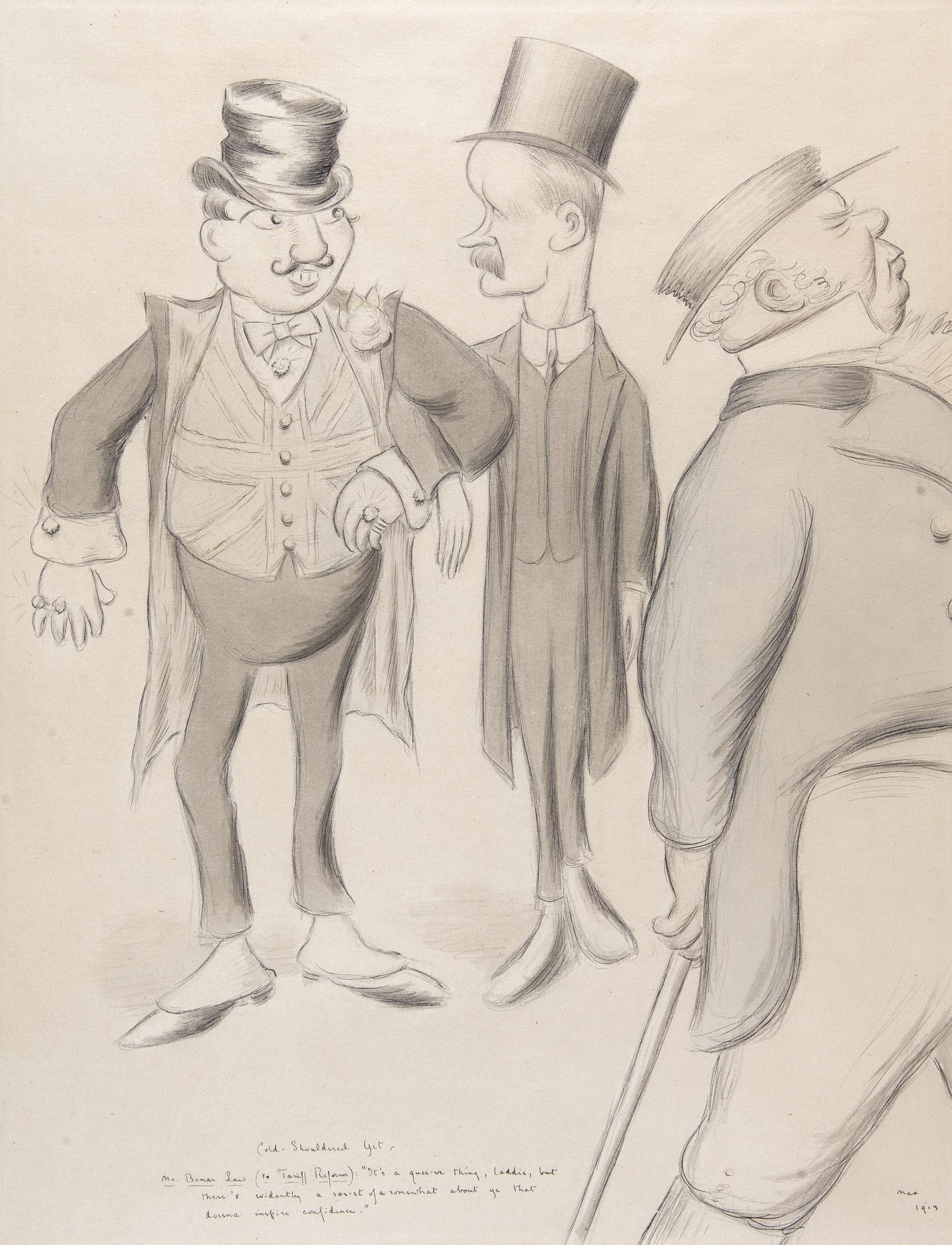 Max Beerbohm - ‘Cold-Shouldered Yet’ (‘Mr Bonar Law (To Tariff Reform): “It’S A Quee-Er Thing, Laddie, But There’S Evidently A Sor-Rt Of A Somewhat About Ye That Doesna Inspire Confidence.”)
