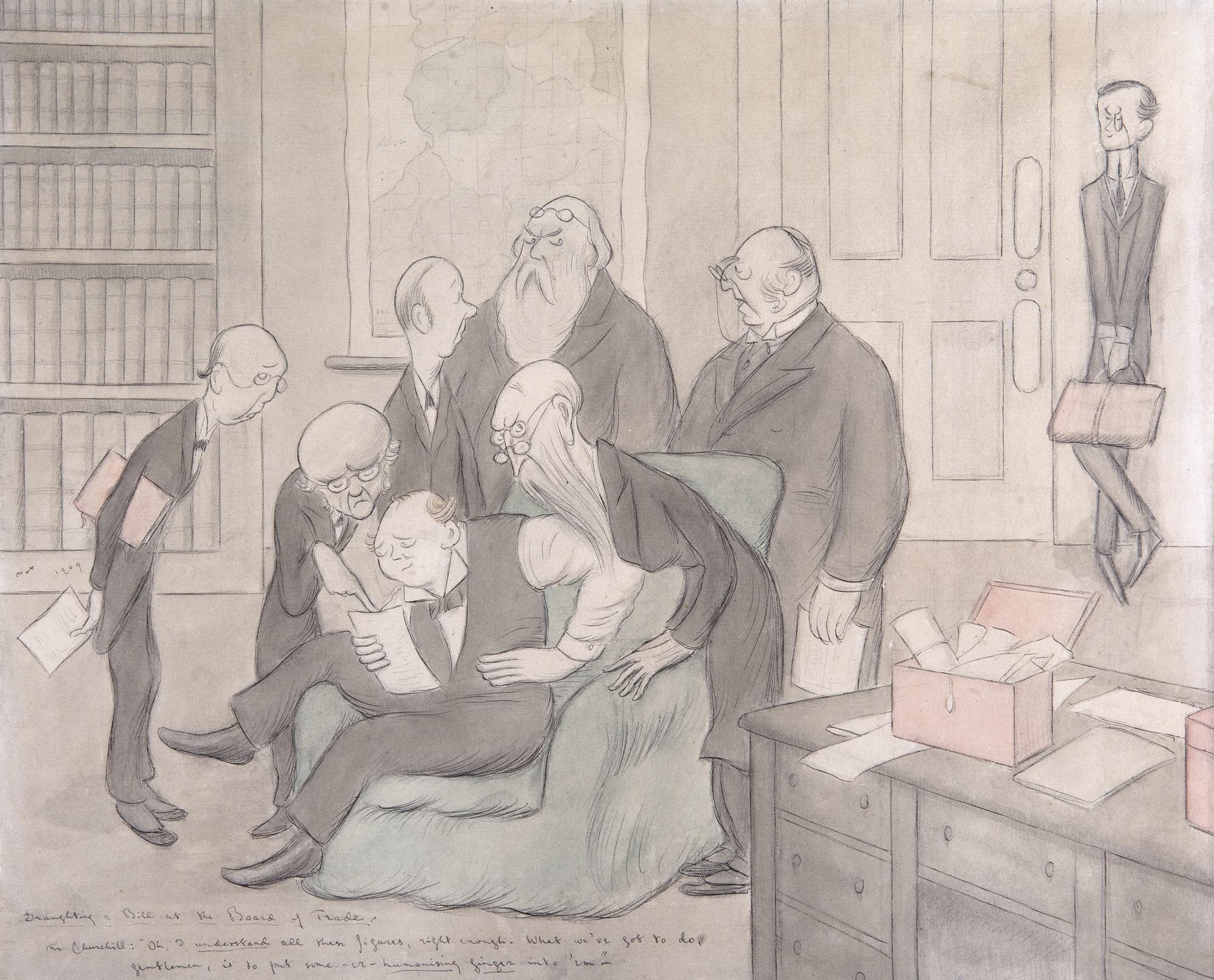 Max Beerbohm - ‘Draughting A Bill At The Board Of Trade’ (‘Mr Churchill: “Oh, I Understand All These Figures, Right Enough. What We’Ve Got To Do, Gentlemen, Is To Put Some - Er - Humanising Ginger Into ’Em”’)