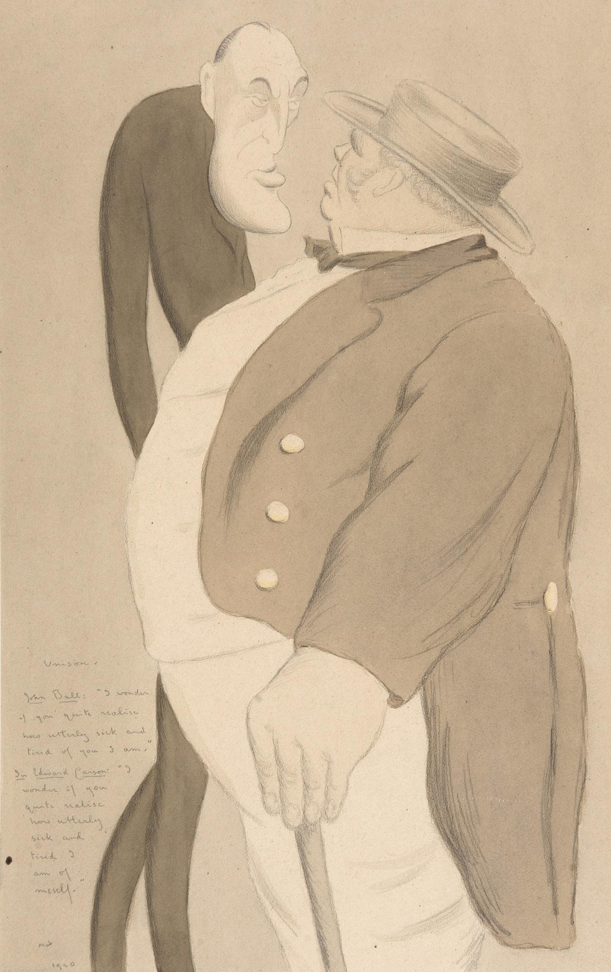 Max Beerbohm - \'Unison\' (‘John Bull: “I Wonder If You Quite Realise How Utterly Sick And Tired Of You I Am.” | Sir Edward Carson: “I Wonder If You Quite Realise How Utterly Sick And Tired I Am Of Meself.”)