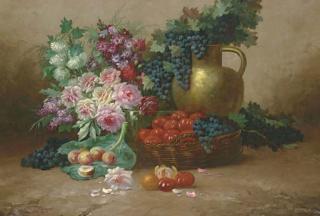 Max Carlier - Still Life with Flowers, Fruits, Vegetables and a Copper Jug
