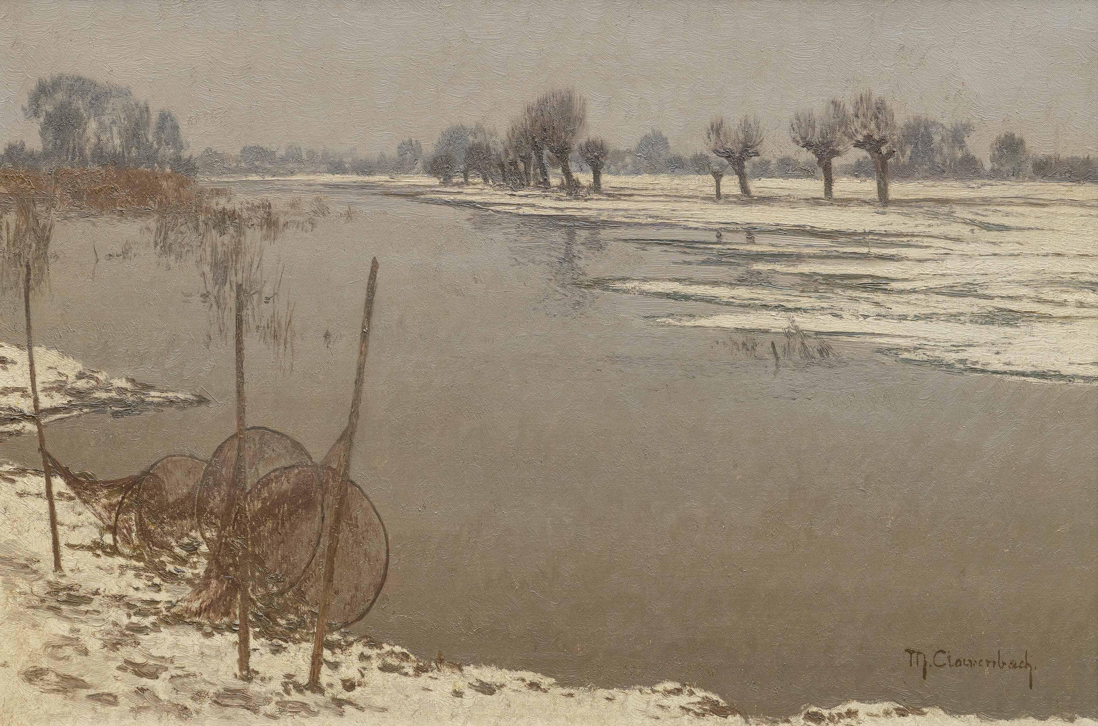 Max Clarenbach - Trocknende Reusen am Rheinarm.