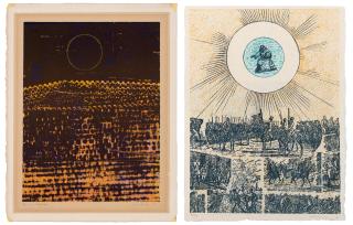 Max Ernst - Avec le sang il a signé son nom sur le mur. Et le Seigneur des Armées a écrit: Lu et approuvé, from La ballade du soldat; Le soleil. La ville entière