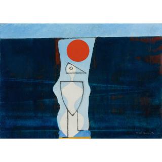 Max Ernst - Oiseau Noire Suivi D\'Une Femme Blanche Et D\'Un Soleil Rouge