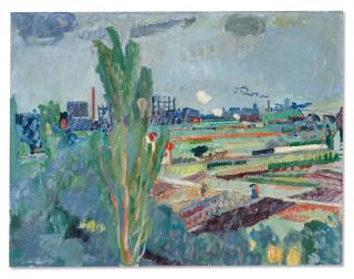 Max Gubler - Landschaft mit Gaswerk, Regen Unterengstringen