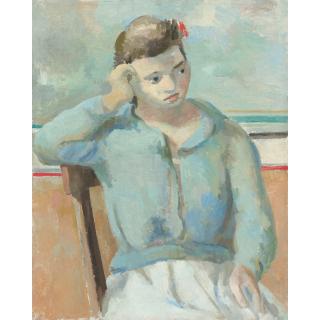 Max Gubler - Sitzendes Mädchen Mit Roter Blume Im Haar, Lipari