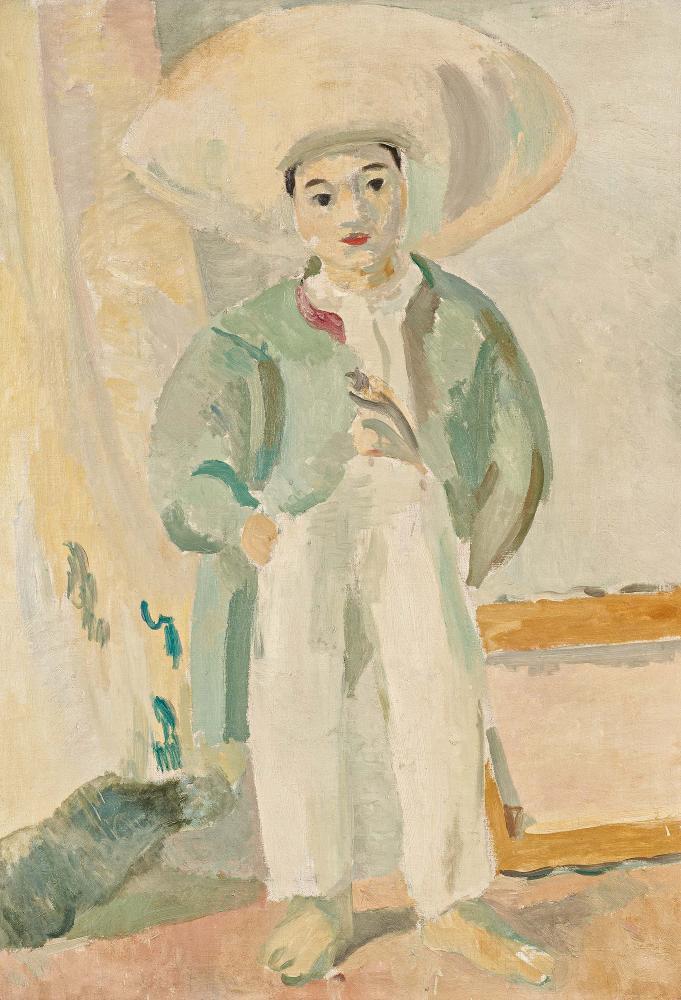 Max Gubler - Stehender Knabe mit Strohhut.