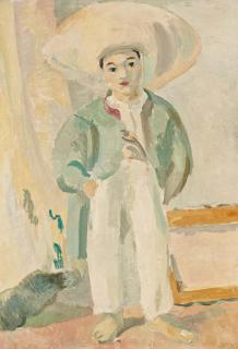 Max Gubler - Stehender Knabe mit Strohhut.