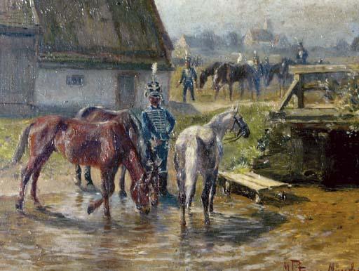 Max Joseph Pitzner - Watching The Polish; Also A Companion Painting