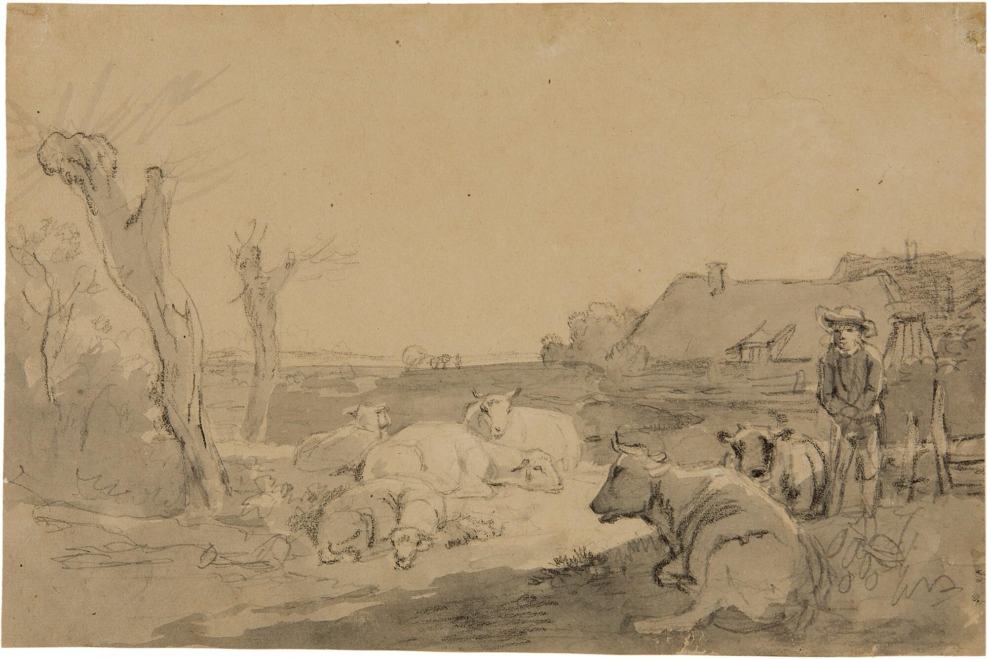 Max Joseph Wagenbauer - Hirte auf einer Weide am Dorfeingang.