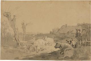 Max Joseph Wagenbauer - Hirte auf einer Weide am Dorfeingang.