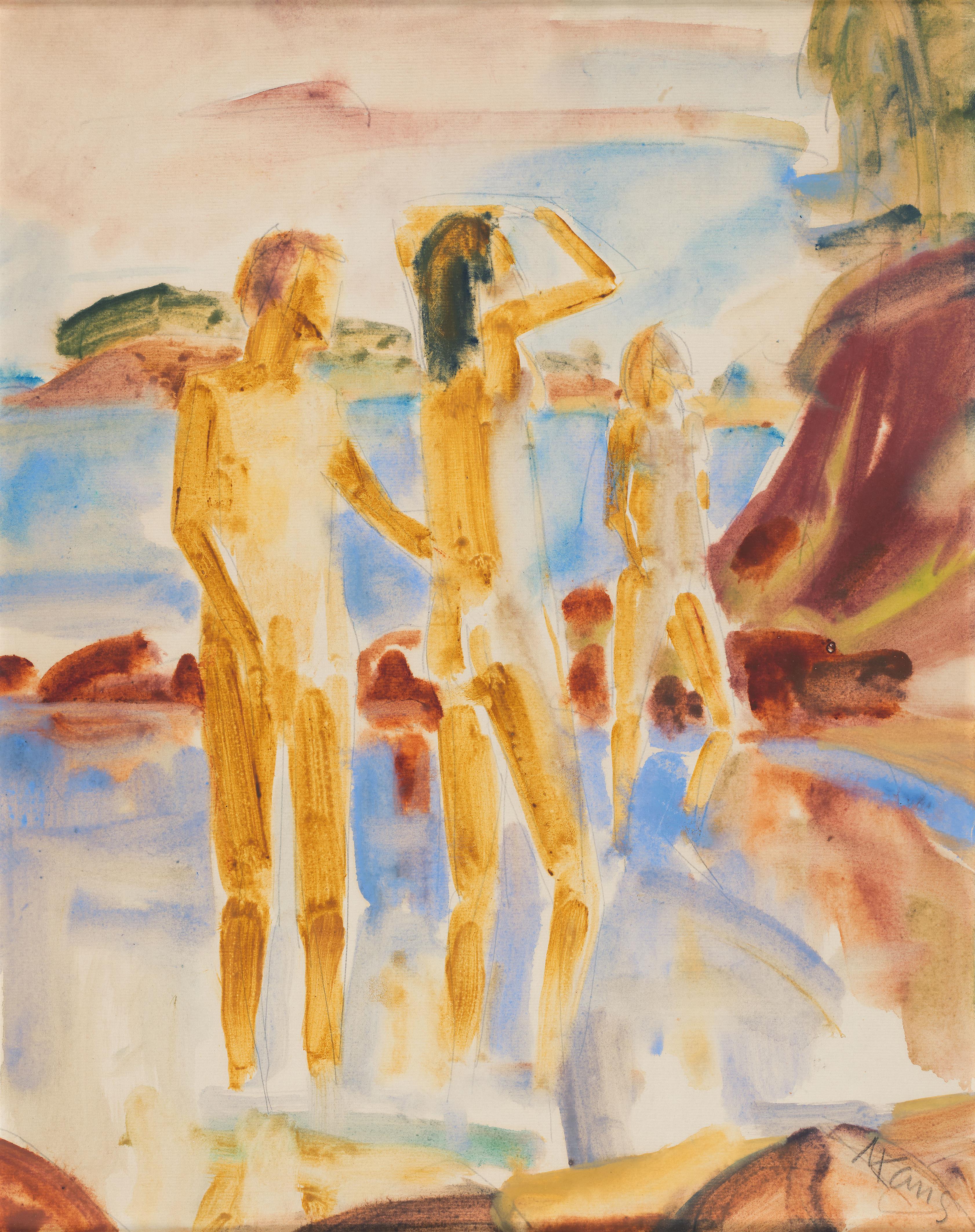 Max Kaus - Drei Badende vor der Küste