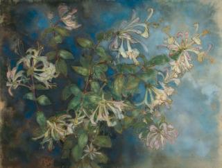 Max Kaus - Geißblatt vor blauem Grund.