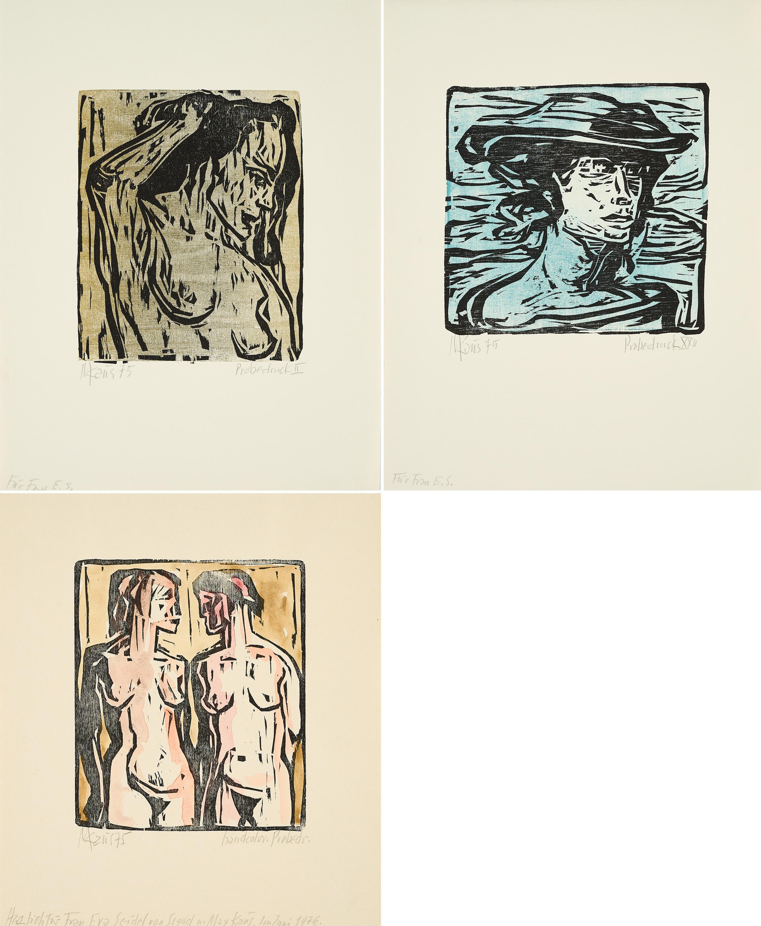 Max Kaus - Konvolut von 3 Holzschnitten.