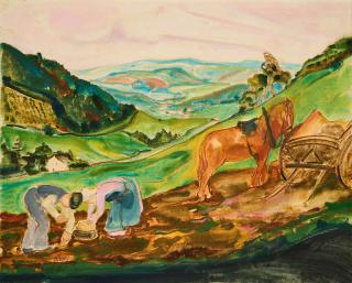 Max Kaus - Sauerland, Herbstlandschaft mit Kartoffelbauern.