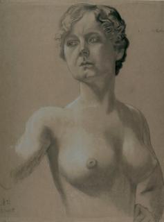 Max Klinger - Weiblicher Halbakt, nach links blickend.