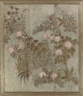 Max Kuehne - Floral Arrangement in Pink and Silver: Framed Three-Paneled Screen