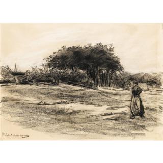 Max Liebermann - A Peasant Woman In A Field, With Trees Behind
