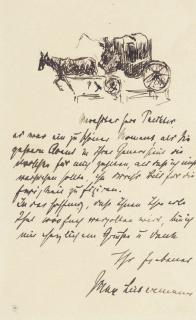 Max Liebermann - A sketch of a horse-drawn carriage on a letter
