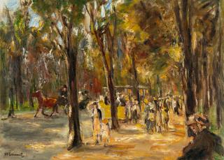 Max Liebermann - Allee im Tiergarten mit Spaziergängern, einer Droschke und einer Straßenbahn