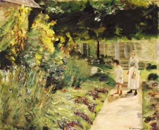 Max Liebermann - Die Enkelin des Künstlers mit ihrem Kindermädchen im Nutzgarten des Landhauses in Wannsee