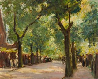 Max Liebermann - Die große Seestraße in Wannsee mit Spaziergängern.